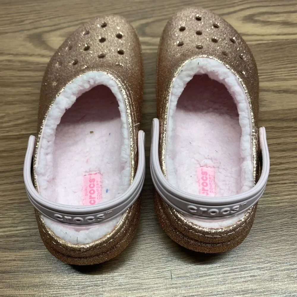 Crocs Lined Pink Glitter Girl's Clogs Size Junior‎ 4